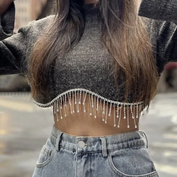 BLOGGER'S FAVE! Zara Gray Marl Jewel Soft Sweater Cropped NWT