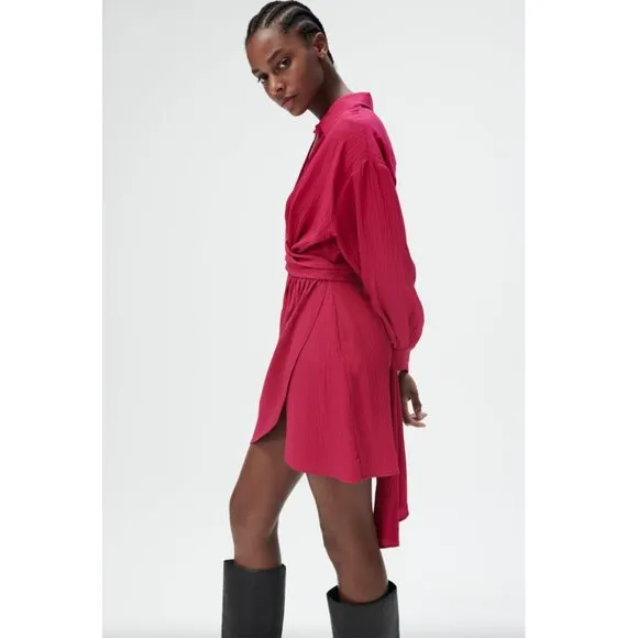 BLOGGER'S FAVE! Zara Hot Pink Wrap Dress Sz S NWT