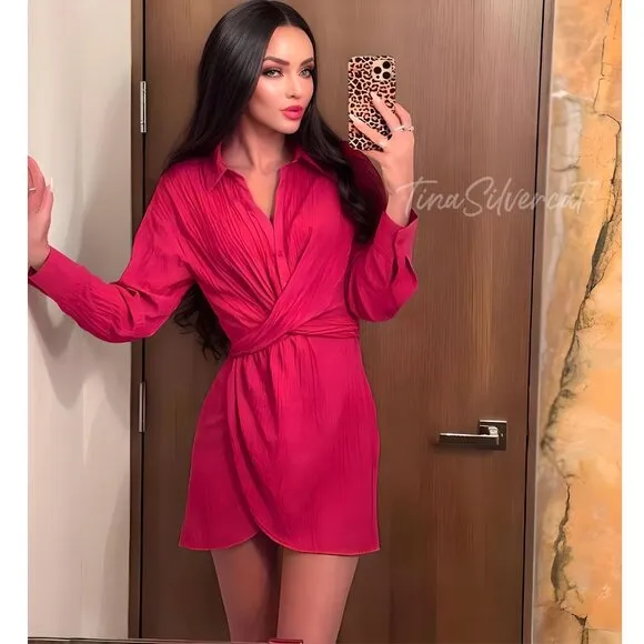 BLOGGER'S FAVE! Zara Hot Pink Wrap Dress Sz S NWT