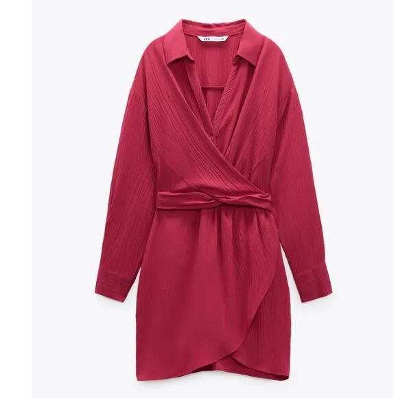 BLOGGER'S FAVE! Zara Hot Pink Wrap Dress Sz S NWT