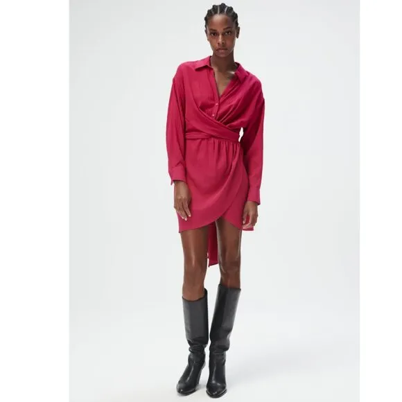 BLOGGER'S FAVE! Zara Hot Pink Wrap Dress Sz S NWT