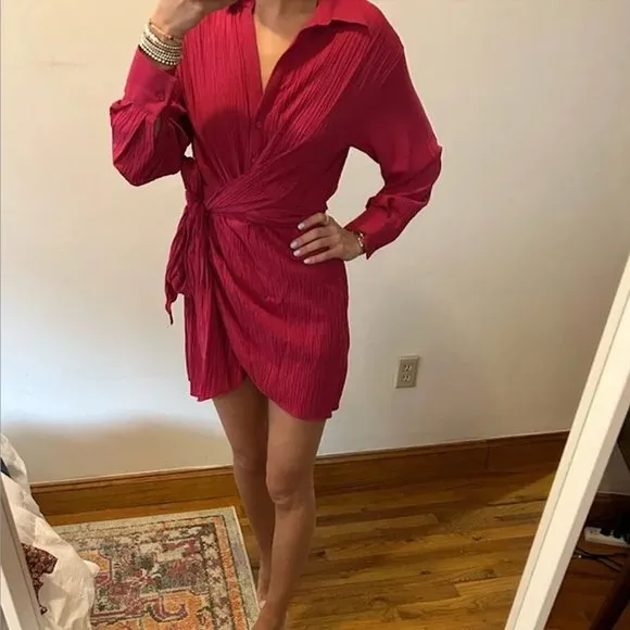 BLOGGER'S FAVE! Zara Hot Pink Wrap Dress Sz S NWT