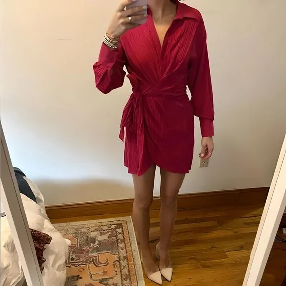 BLOGGER'S FAVE! Zara Hot Pink Wrap Dress Sz S NWT