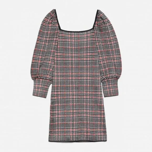 BLOGGER'S FAVE! Zara Plaid Mini Dress Balloon Sleeves Sz S NWT