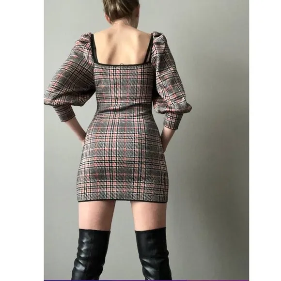 BLOGGER'S FAVE! Zara Plaid Mini Dress Balloon Sleeves Sz S NWT