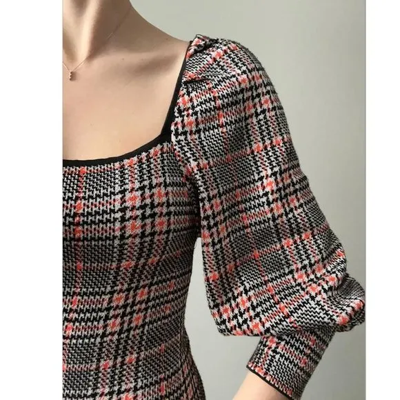 BLOGGER'S FAVE! Zara Plaid Mini Dress Balloon Sleeves Sz S NWT
