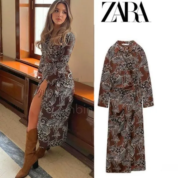 BLOGGER'S FAVE! Zara Printed Belted Wrap Dress Sz XS NWT
