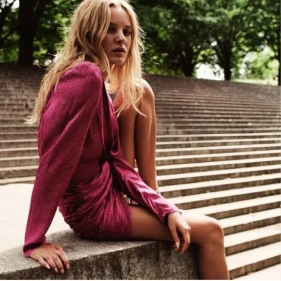 BLOGGER'S FAVE! Zara Printed Satin Fuchsia Mini Dress Sz XS NWT