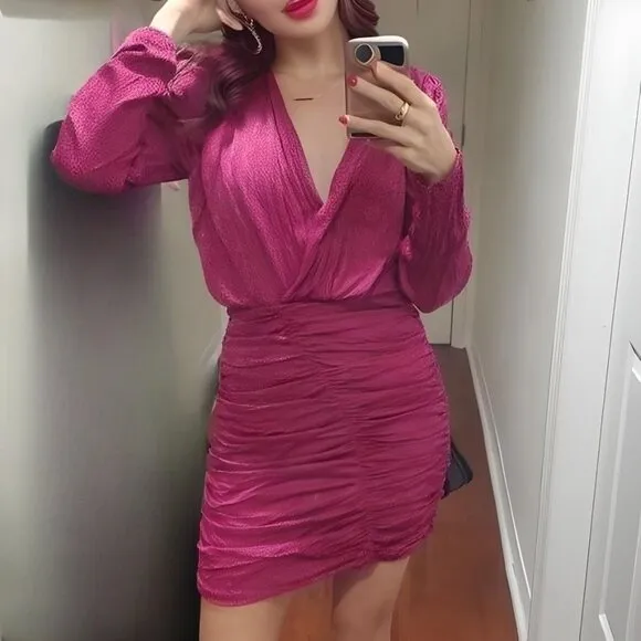 BLOGGER'S FAVE! Zara Printed Satin Fuchsia Mini Dress Sz XS NWT