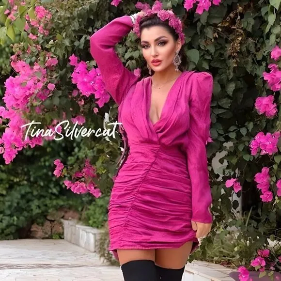 BLOGGER'S FAVE! Zara Printed Satin Fuchsia Mini Dress Sz XS NWT