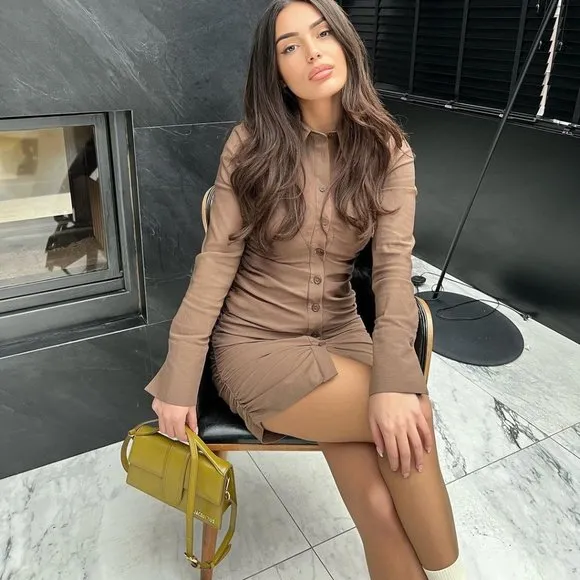 BLOGGER'S FAVE!  Zara Shirt Dress With Gathering Light Brown NWT