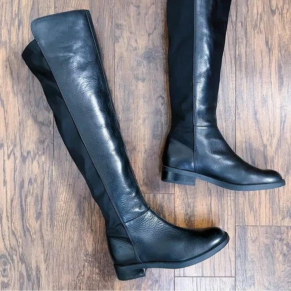 Blondo • Olivia black leather tall boots over knee riding low heel waterproof