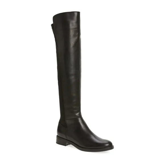 Blondo • Olivia black leather tall boots over knee riding low heel waterproof