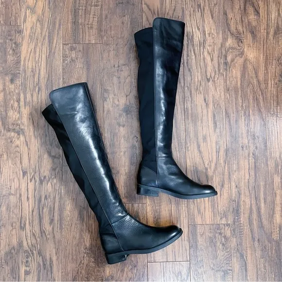 Blondo • Olivia black leather tall boots over knee riding low heel waterproof