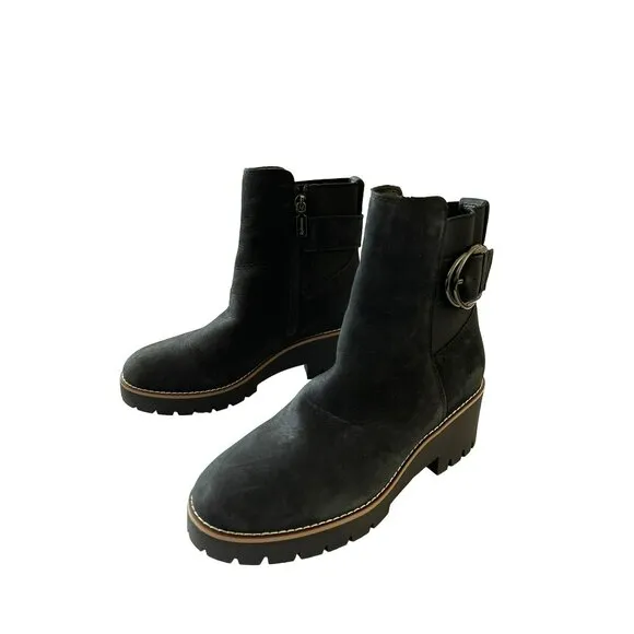 Blondo Sz 6.5 Waterproof Dakota Black Suede Buckle Ankle Boots NEW