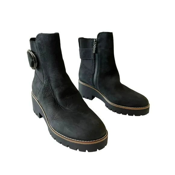 Blondo Sz 6.5 Waterproof Dakota Black Suede Buckle Ankle Boots NEW