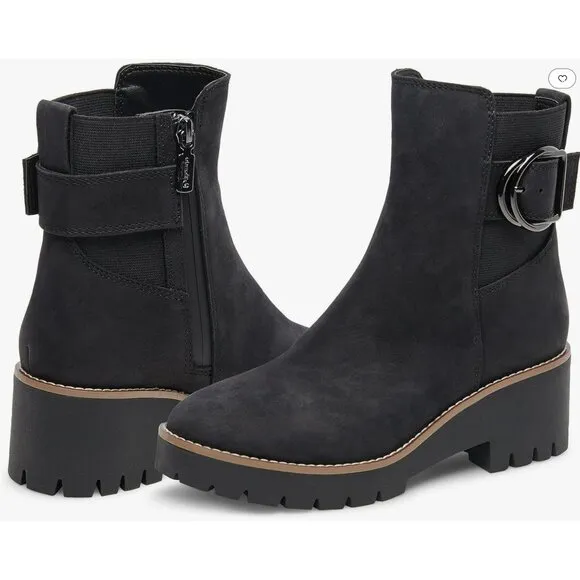 Blondo Sz 6.5 Waterproof Dakota Black Suede Buckle Ankle Boots NEW