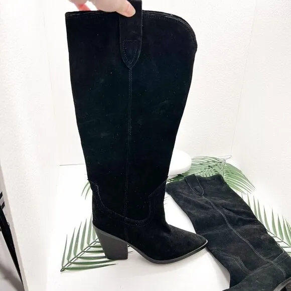 Blondo Wylde Knee High Waterproof Black Suede Western Boots Size 6.5 M NWOB