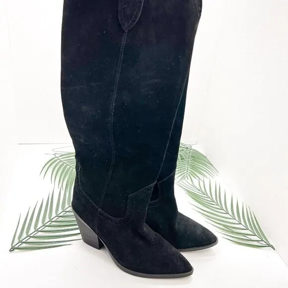 Blondo Wylde Knee High Waterproof Black Suede Western Boots Size 6.5 M NWOB