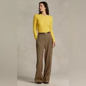 Bloomingdale's brand crew neck 100% cashmere yellow cable knit Size Large