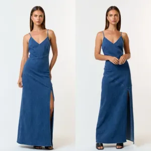 Blue For You Blue Denim Maxi Dress