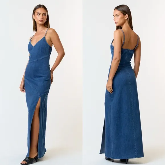 Blue For You Blue Denim Maxi Dress