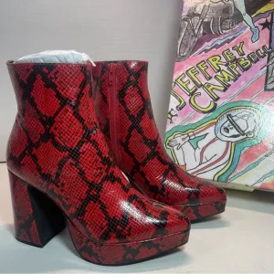 BNIB Jeffrey Campbell Dormant Black/Red Snakeskin print platforms 5.5M