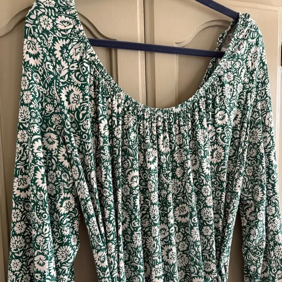 BODEN Scoop Tiered Mini Jersey Dress | Bottle Green Bloom Cascade | US Size 14