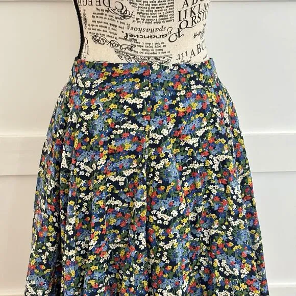 Boden Size 2 Corinne Black Multi Floral 100% Cotton A-Line Midi Skirt