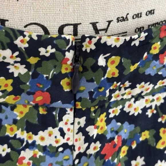 Boden Size 2 Corinne Black Multi Floral 100% Cotton A-Line Midi Skirt