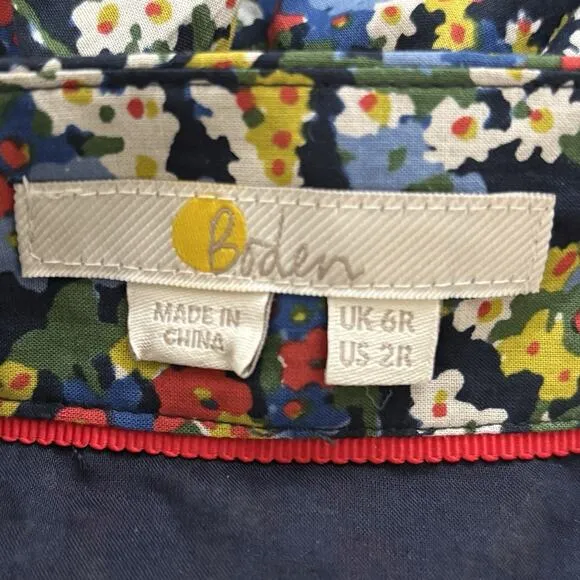 Boden Size 2 Corinne Black Multi Floral 100% Cotton A-Line Midi Skirt