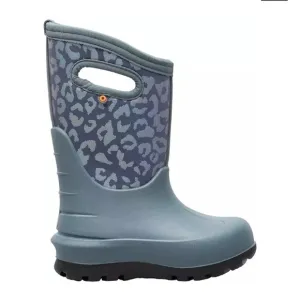Bogs Kids' Neo-Classic Metallic Leopard Waterproof Winter Boots Sz 1 Misty Grey