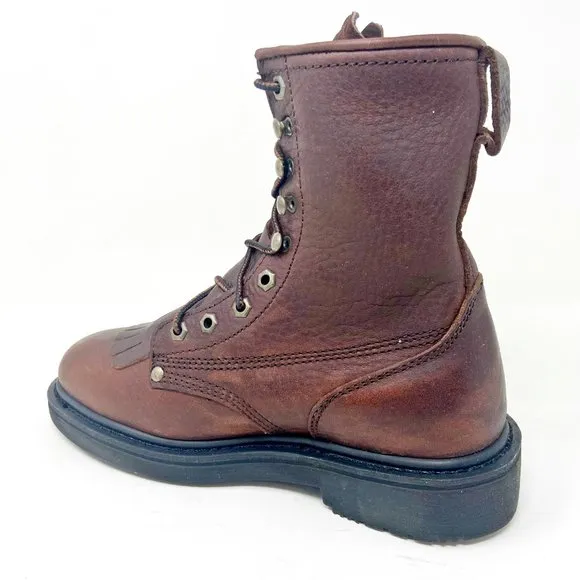 Bonanza 8&quot; Kiltie Lacer Brown Oiled Leather Steel Toe Mens Work Boots BAT817
