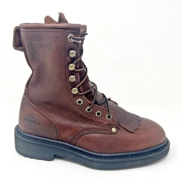 Bonanza 8&quot; Kiltie Lacer Brown Oiled Leather Steel Toe Mens Work Boots BAT817
