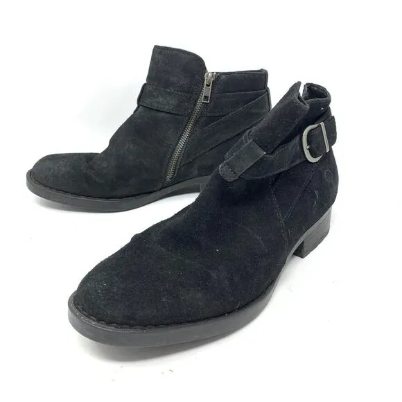 Born Boots Women's Size 9 Jorgette Suede Side Zip Buckle Strap Booties Black