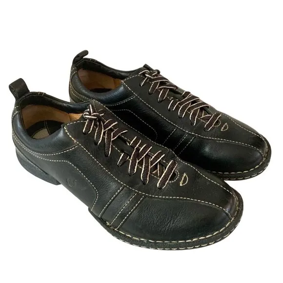 Born Mens Leather Bicycle Toe Sneaker Shoe US 10 Black Lace Up Walking Gorpcore