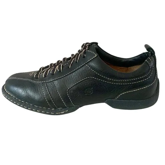 Born Mens Leather Bicycle Toe Sneaker Shoe US 10 Black Lace Up Walking Gorpcore