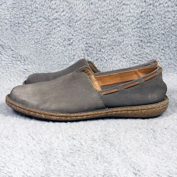 Born Naya Womens Size 39 US 8.5 Slip On Shoes Gray Leather Comfort BR0027822