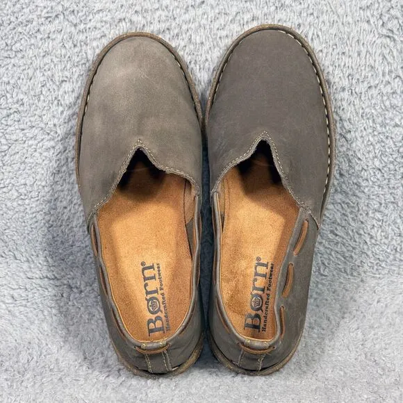 Born Naya Womens Size 39 US 8.5 Slip On Shoes Gray Leather Comfort BR0027822