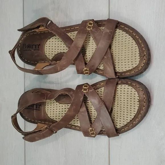 Born Women Comfort Leather Sandals Slide Flats shoes sz 7
