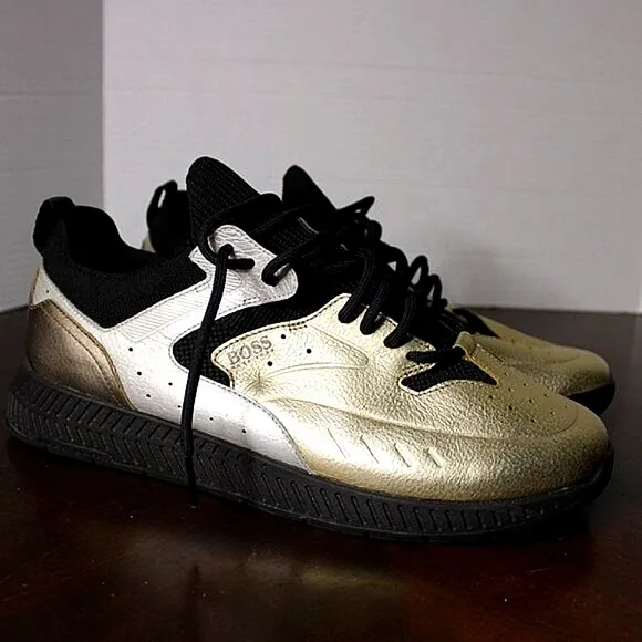 BOSS Hugo Boss Gold &amp; Black Sneakers Men’s Size 43 (US 10) – Designer Street Sty