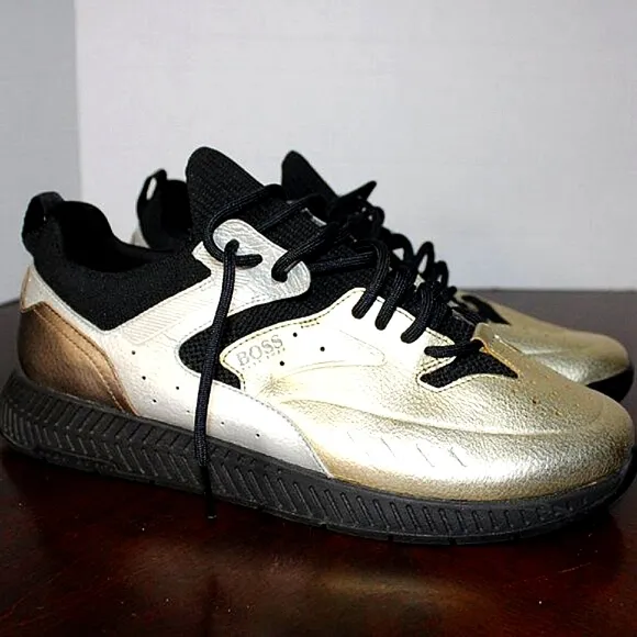 BOSS Hugo Boss Gold &amp; Black Sneakers Men’s Size 43 (US 10) – Designer Street Sty