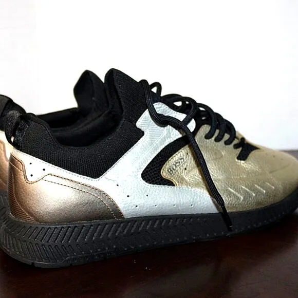 BOSS Hugo Boss Gold &amp; Black Sneakers Men’s Size 43 (US 10) – Designer Street Sty