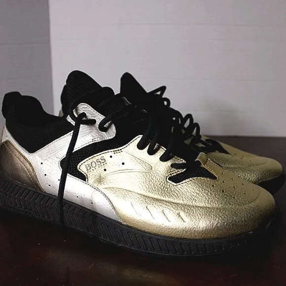 BOSS Hugo Boss Gold &amp; Black Sneakers Men’s Size 43 (US 10) – Designer Street Sty