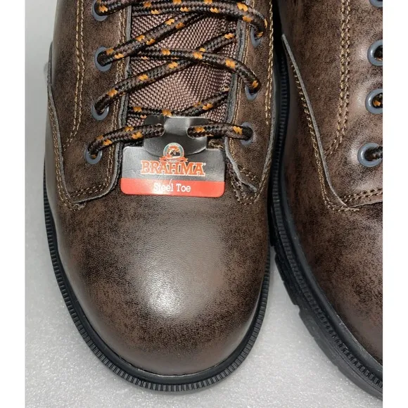 BRAHMA Dark Brown Men's Raid 6&quot; Steel Toe Work Boots Size 14 Slip Oil Resistant
