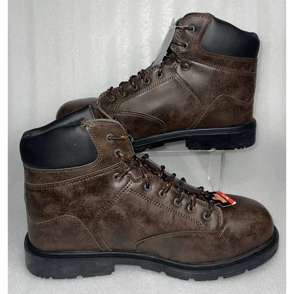 BRAHMA Dark Brown Men's Raid 6&quot; Steel Toe Work Boots Size 14 Slip Oil Resistant