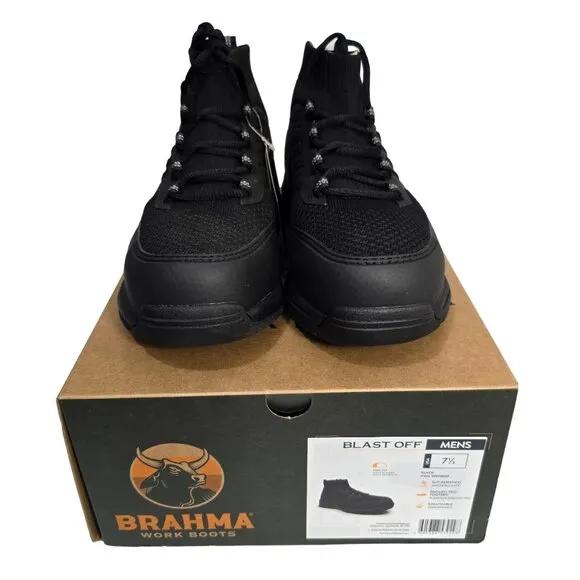 Brahma Steel Toe Work Shoes Slip Resistant Mens SZ 7.5 Black Blast Off Enduropro