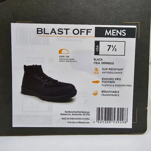 Brahma Steel Toe Work Shoes Slip Resistant Mens SZ 7.5 Black Blast Off Enduropro
