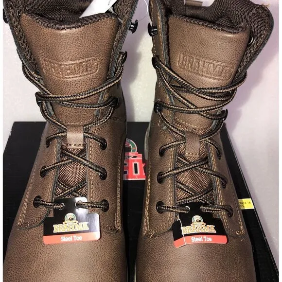 Brahma Vertex Men's 8&quot; Steel Toe Slip and Oil Resistant Brown Work Boots Size 13
