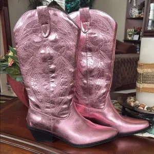 Brand New Madden Girl Metallic Pink Cowboy Boots Heeled Pointed Toe Western
